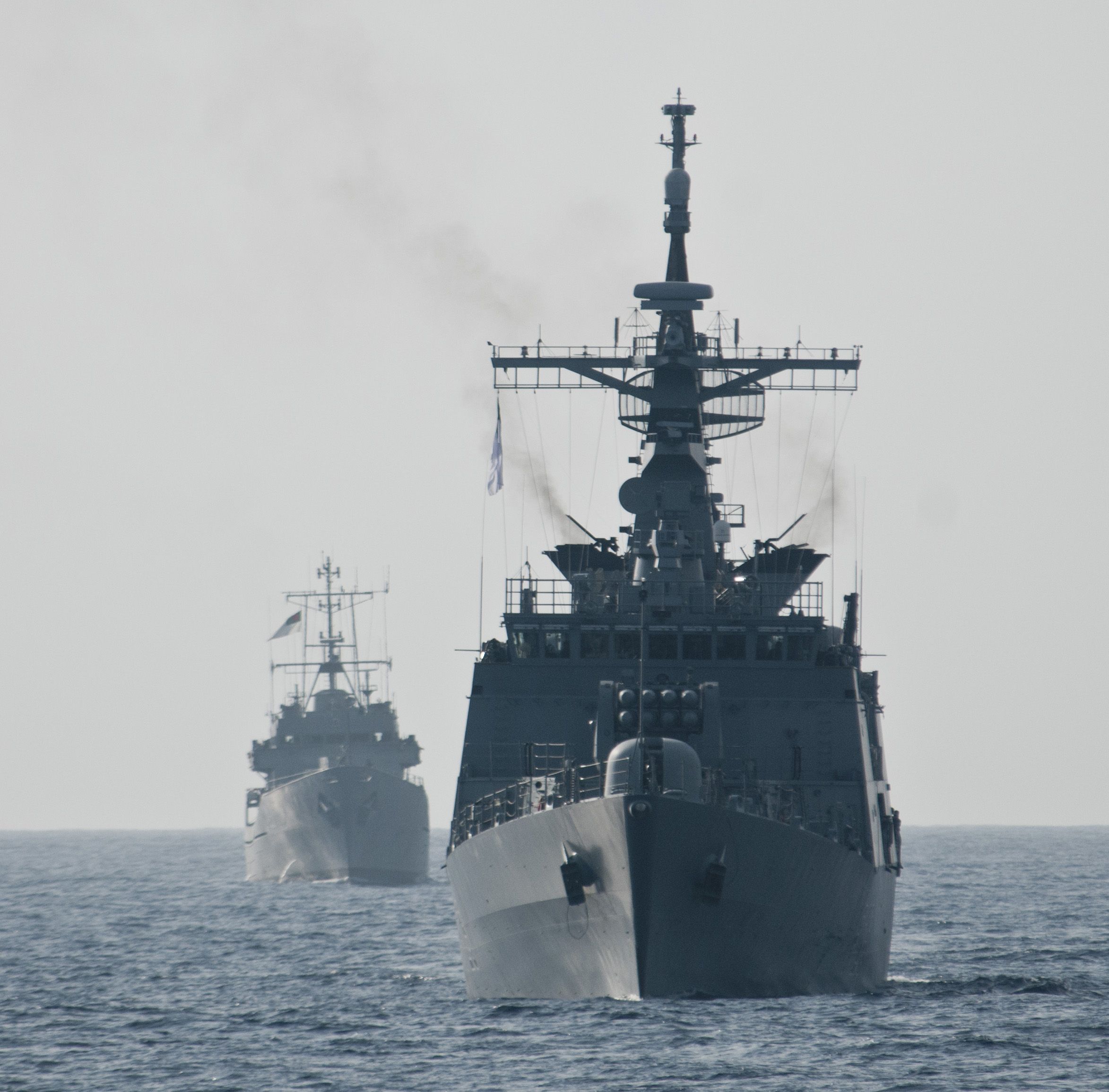 Naval frigates underway